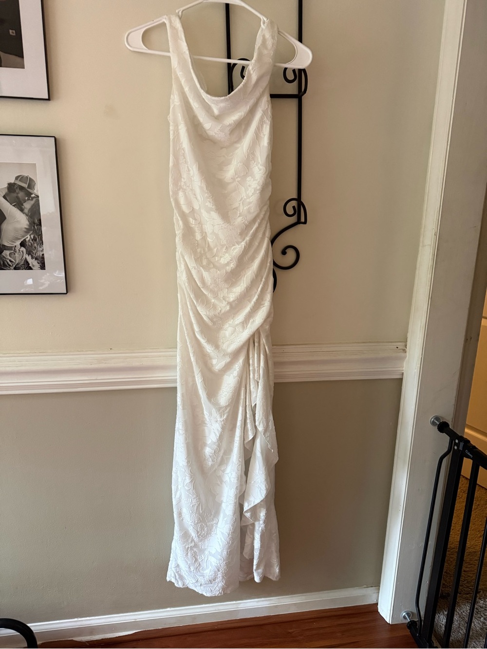 Altar'd State White Cowl Neck Ruched Maxi Dress